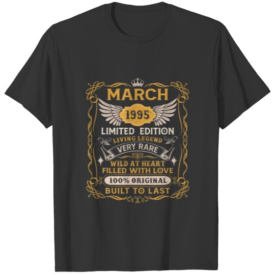 27 Year Old 27Th Birthday Gifts Vintage March 1995 T-shirt