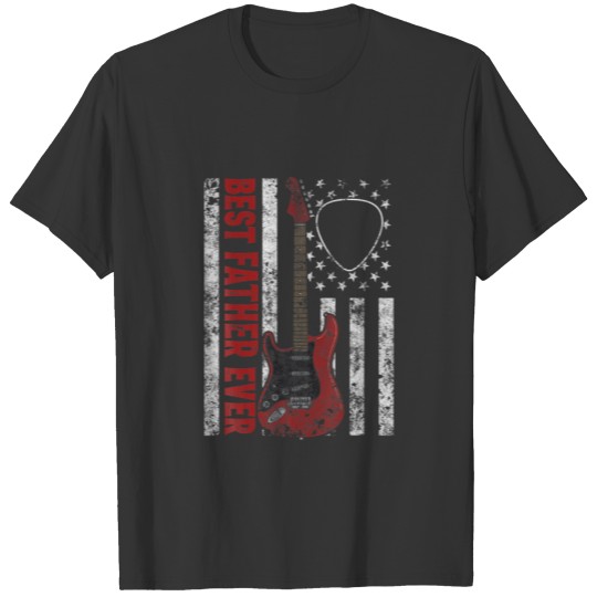 Mens Best Father Ever American Flag Guitar Christm T-shirt