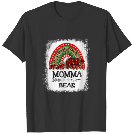 Red Plaid Momma Bear Christmas Rainbow Pajama Matc T-shirt