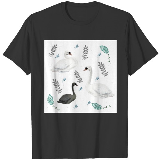 Fairytale Swan Illustration Folk Botanical T-shirt