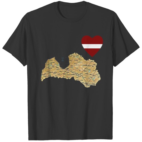 Latvia Flag Heart and Map T-shirt