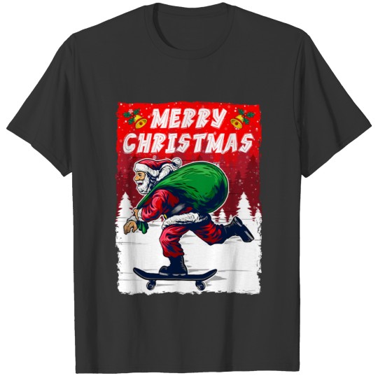 Christmas skateboarding Santa funny T-shirt
