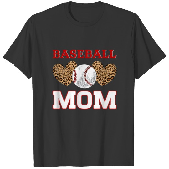 Baseball Mom Heart Leopard Funny Softball Mom Moth T-shirt