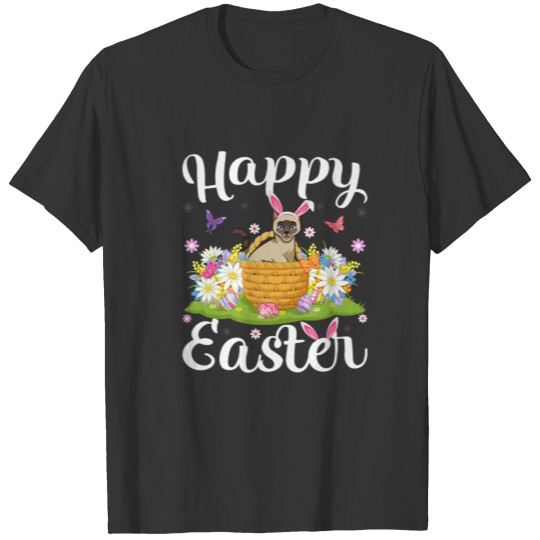 Cat Easter Egg Hunting Floral Siamese Cat Easter S T-shirt