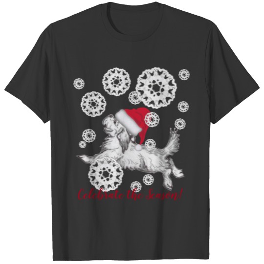 Santa Dog Snowflakes Christmas Celebrate Fun T-shirt