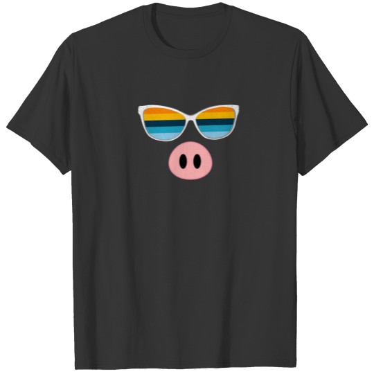 Funny Pig Farmer, Vintage Retro Sunset Sunglasses, T-shirt