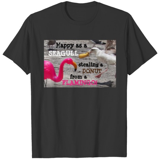 Pink Flamingo Seagull Donut Beach Vacation Humor T-shirt