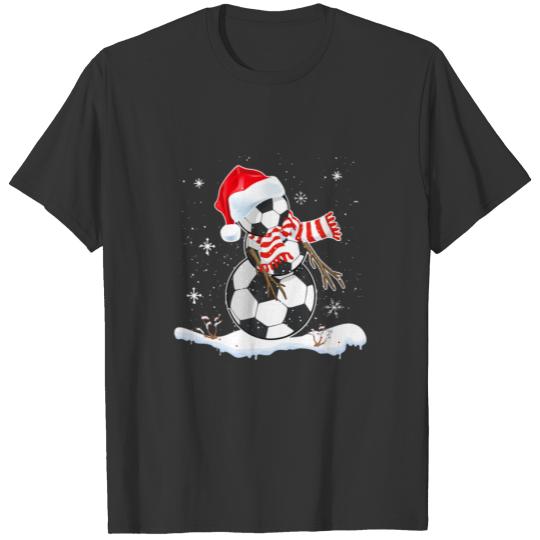 Soccer Ball Snowman Santa Xmas Flossing Through Th T-shirt