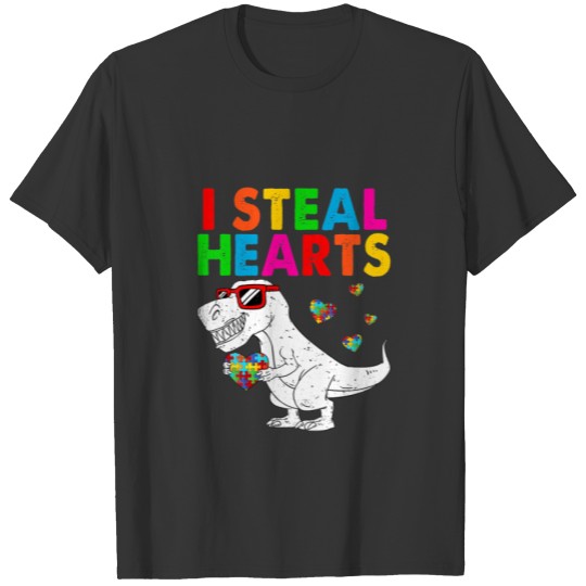 Kids I Steal Hearts Puzzle Autism Awareness T Rex T-shirt