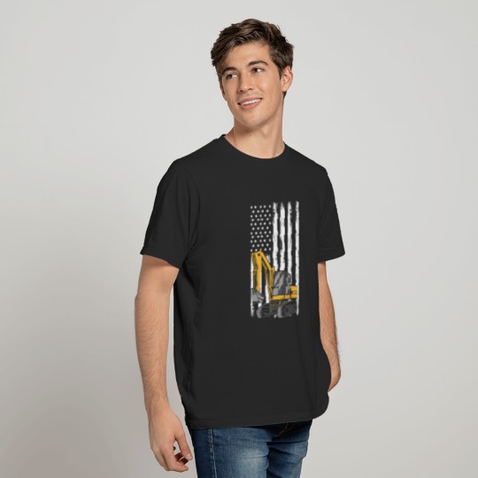 American Flag Excavator 4th of July Construction Worker T-Shirts