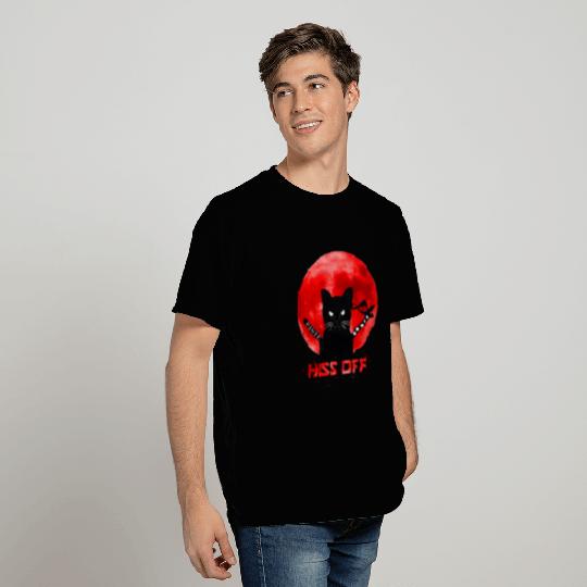 black cats Paws Kitty Ninja Red Moon Hiss Off T-Shirts