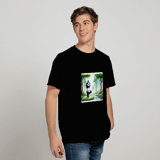 Panda Pet Practicing Yoga In A Forest Clearing Trees Stream T-Shirts
