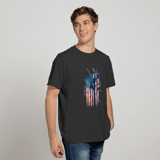 Gift For Lineman - Lineman with American Flag Shir T-shirt