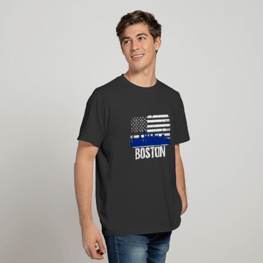 Boston Skyline Distressed American Flag T-shirt