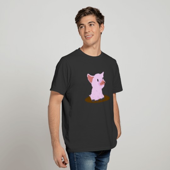 Pink Pig Sitting Left-View T Shirts