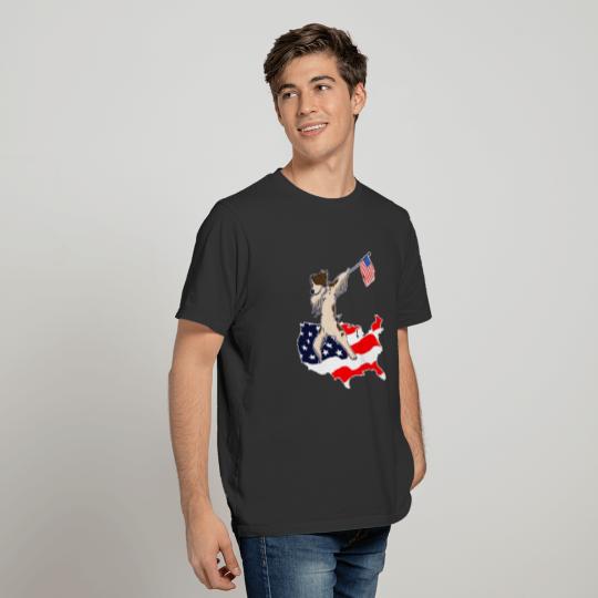 Funny Dabbing Brittany Spaniel Dog on American Fla T-shirt