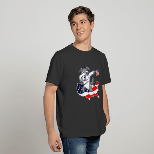 Funny Dabbing Schnauzer on American Flag Map T-shirt