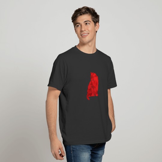 Artistic red cat drawing with geometric forms T-shirt