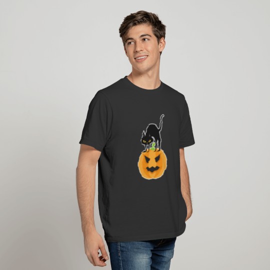 Halloween Black Cat Pumpkin T-shirt
