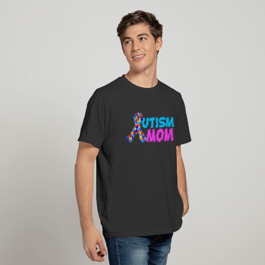 Autism Mom with Beautiful Awareness Ribbon T-shirt