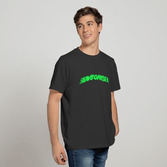 Snowboarder Text curved green T-shirt