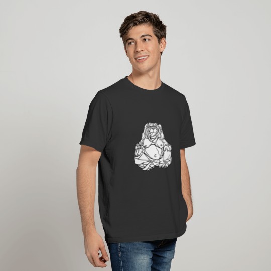 Laughing Dog Buddha Mosaic Black and White T-shirt