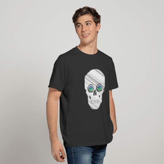 Skull white with blue green eyes, metal look T Shirts