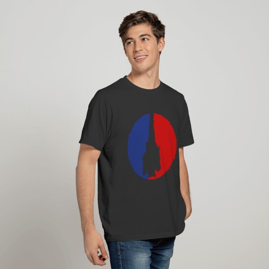 red blue sport logo round circle hanging bat silho T Shirts