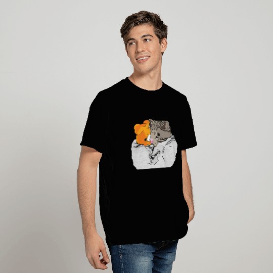 Sad Kitten Cat Crying bed with Teddy Meme T Shirts