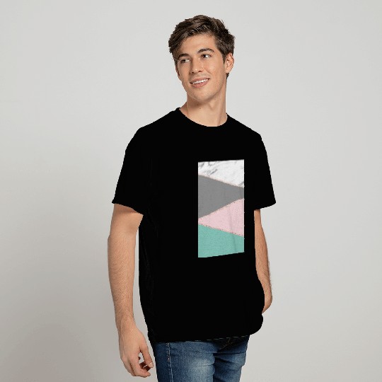 Gray Marble Rose Gold Stripe and Turquoise T Shirts