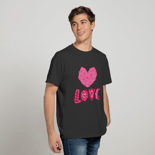 Graphic Floral Geometry Heart And Text Love T Shirts