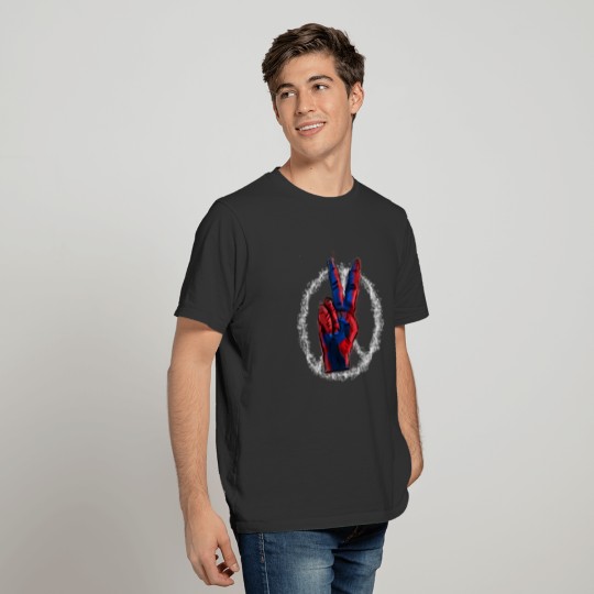 Peace Symbol With Finger Sign Red White and Blue T-shirt