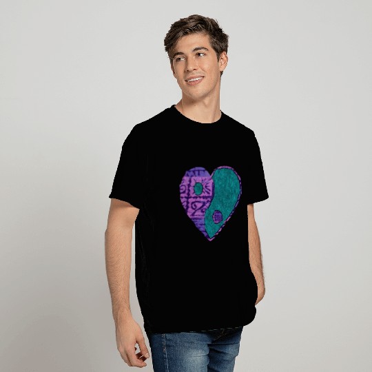 Purple Batik Yin & Yang Heart T Shirts