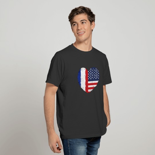 France USA Friends Cool Heart T-shirt
