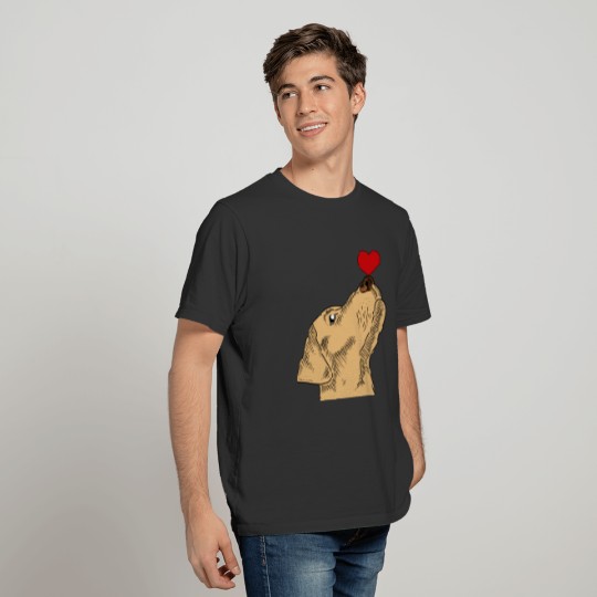 yellow golden retriever Labrador with a red heart T-shirt
