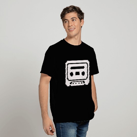 Pixelated Cassette Tape in White color. T Shirts