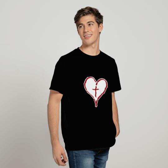 Heart And Crucifix - Hope Faith Design T Shirts