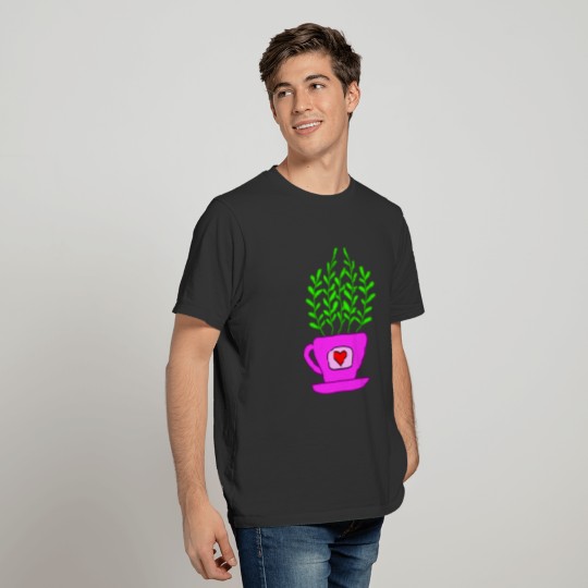 Little cute green potted plant in pink cup cartoon T Shirts