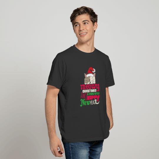 Funny Christmas and Happy New Year Cat T-shirt