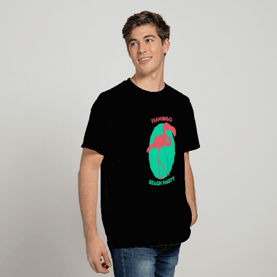 flamingo beach party pink green blue T Shirts