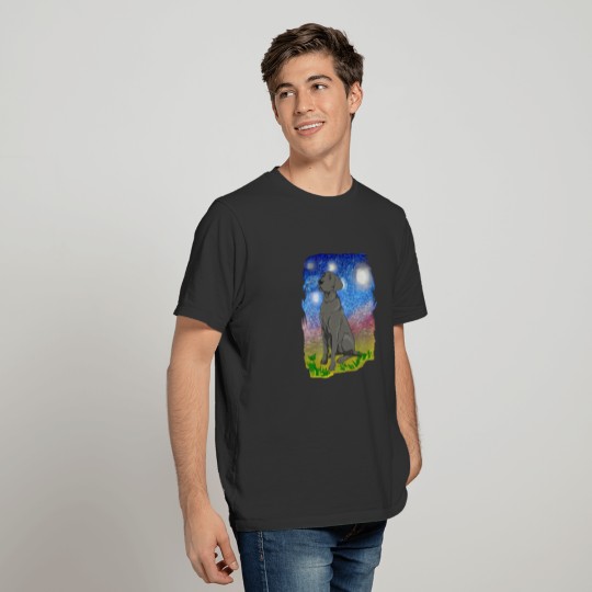 Starry Night Black Labrador Retriever Gift Black T-shirt
