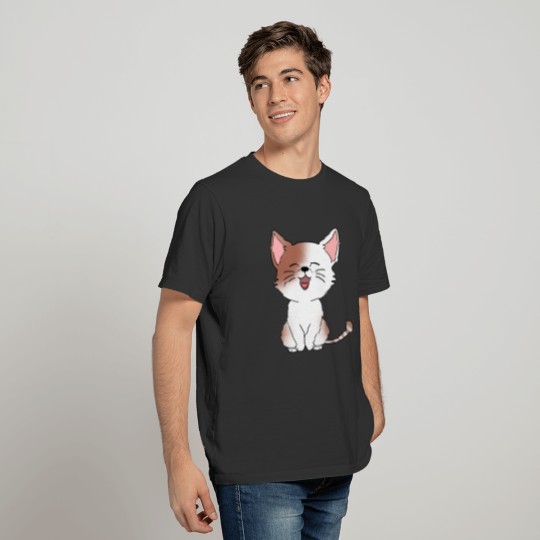 Cute funny happy laughing white little kitten. T-shirt