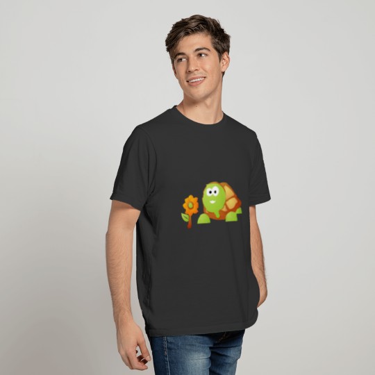 Cute Turtle and Flower Illustration T-shirt