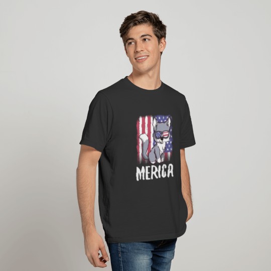 Merica Wolf USA American Flag T-shirt