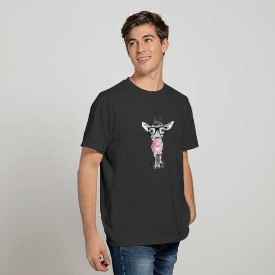 Cute Modern Giraffe with glasses and a pink bubble T Shirts