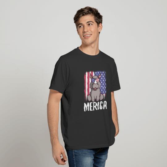 Merica Rhinoceros Rhino USA American Flag T-shirt