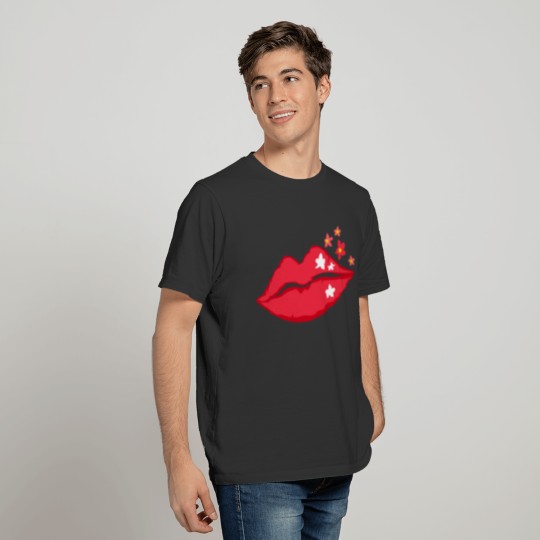 Red Lips Kissing Mouth Flower Pattern T Shirts