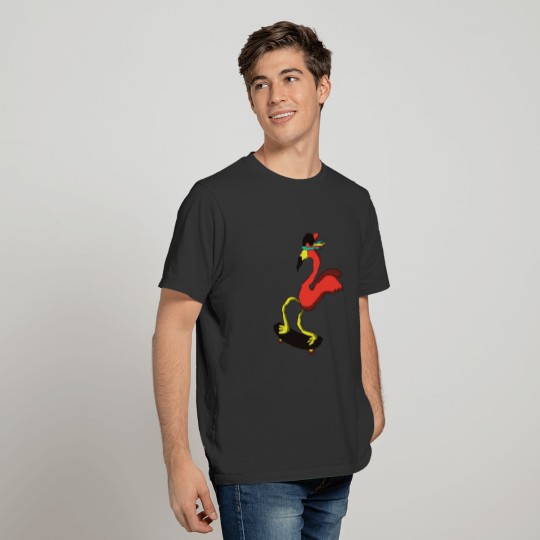 Funny Skater Flamingo with colorful hair flamingo T-shirt