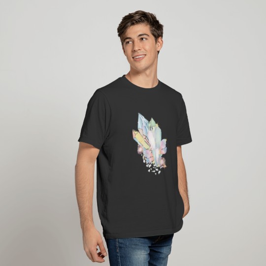 iridescent crystals with elven wings and stars T-shirt