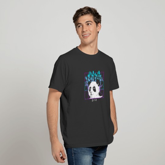 Aesthetic Synthwave Panda Bear and Bamboo Plants T-shirt